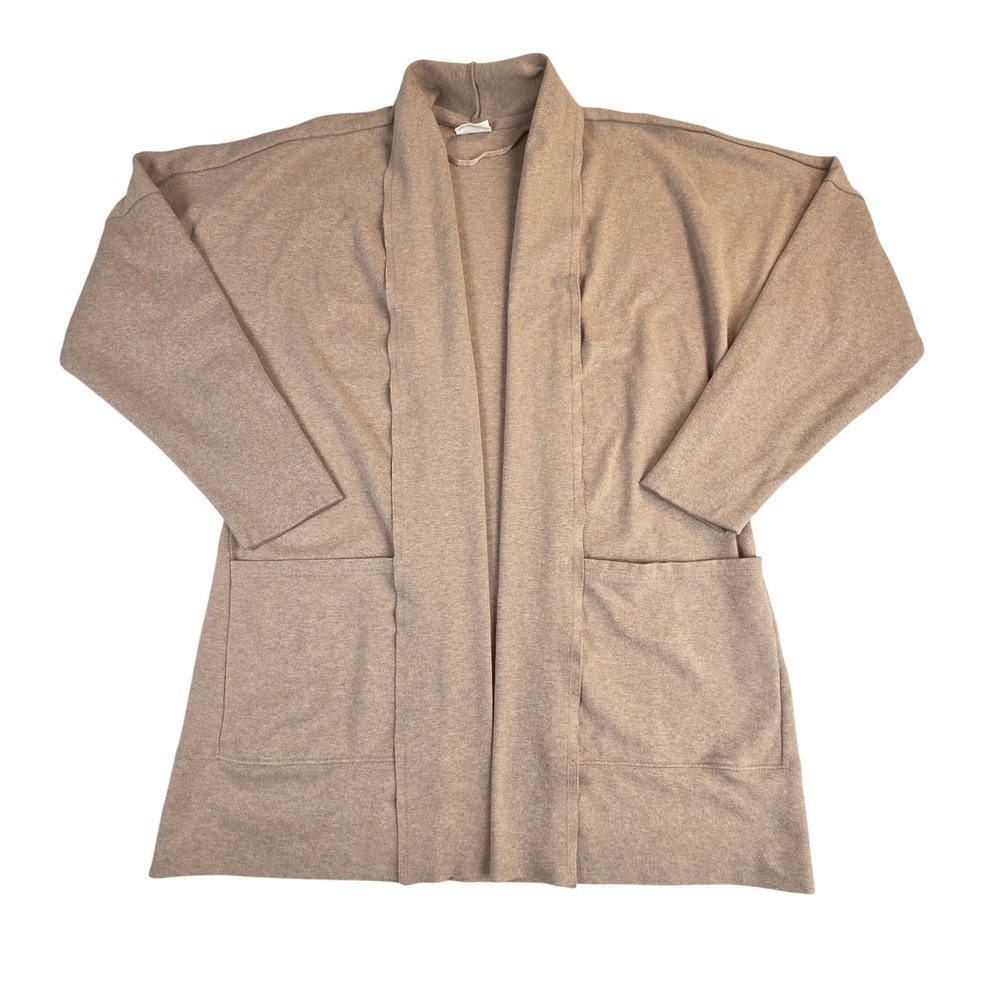 Pact Organic Cotton Open Front Cardigan Tan Shawl Collar Pocket M/L Neutral Cozy